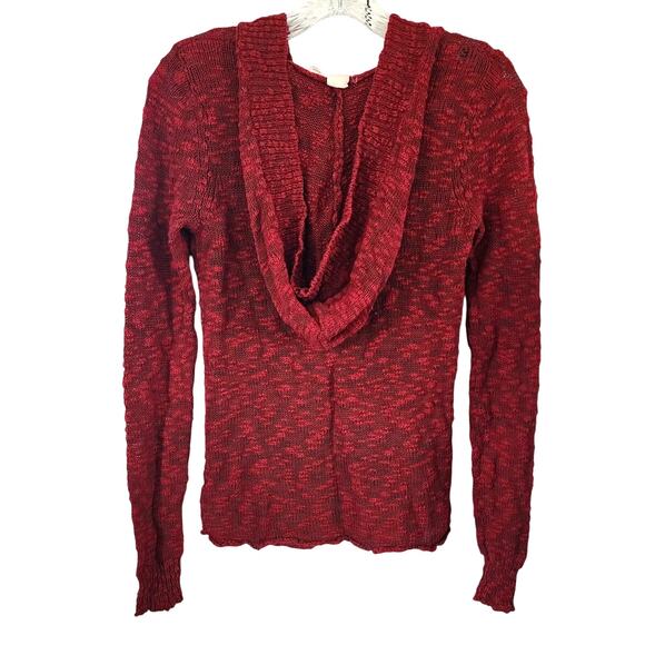 Roxy Burgundy Long Sleeve Knit Light Weight Hooded Front Pocket Sweater Medium - Picture 3 of 5